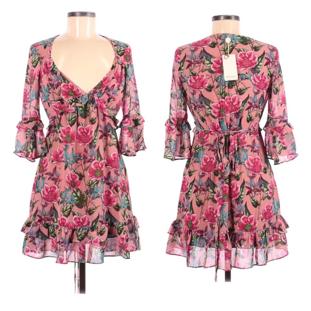For Love & Lemons Churro Mini Dress Pink Floral - Picture 8 of 8